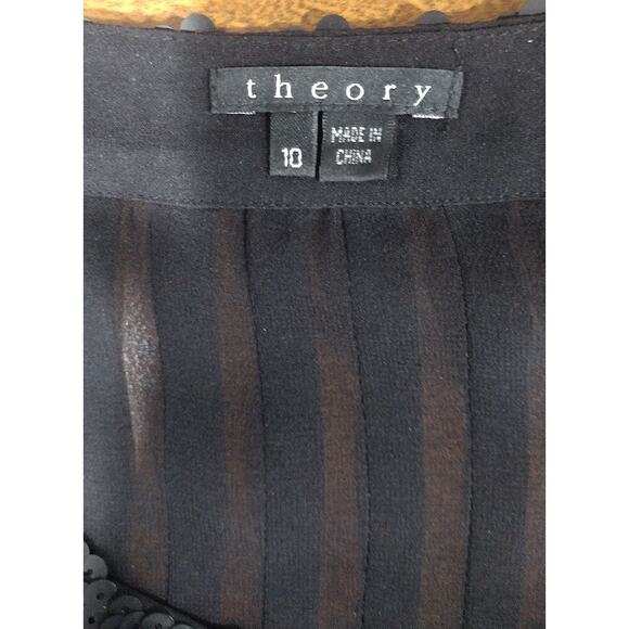 Theory Silk Long Sleeve Babydoll Dress, Sequin Neck, Sheer Sleeves, Blk, Sz 10 - Picture 7 of 7